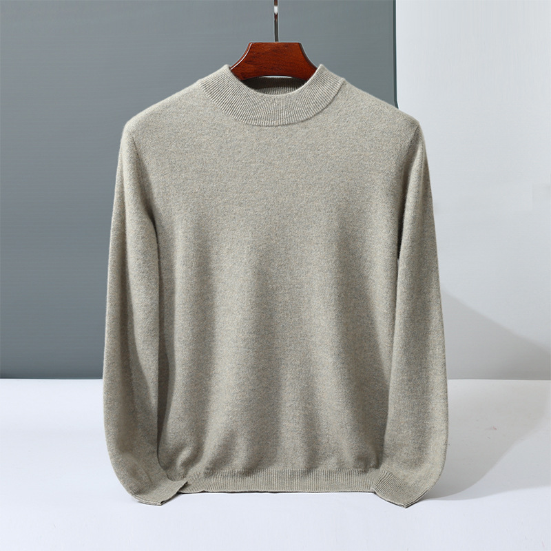 Men's Cashmere Sweater, Stand-Up Collar, Solid Color