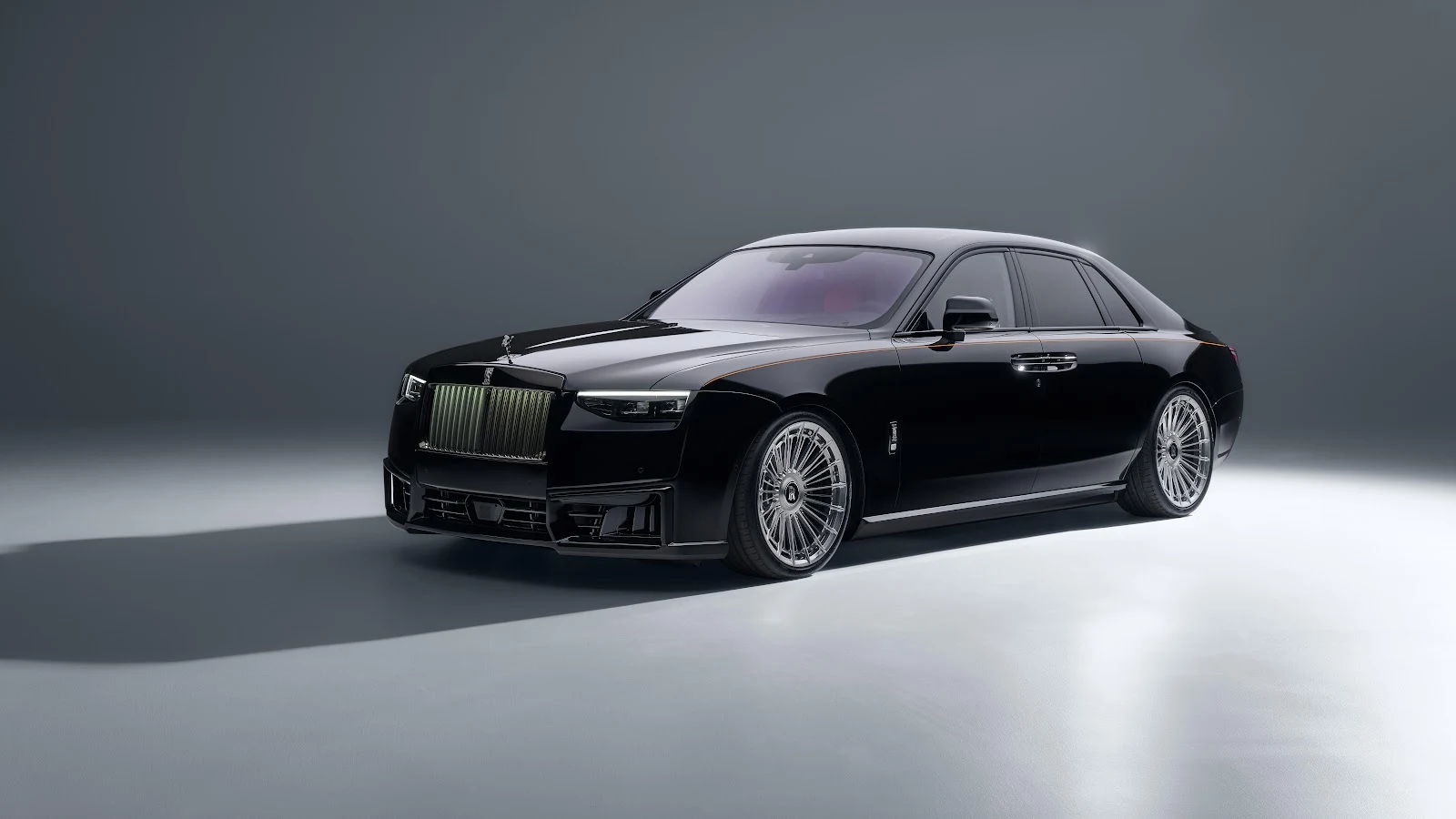 Black Customized Rolls-Royce Ghost - Studio Car Photography 8K Wallpaper (7680x4320)