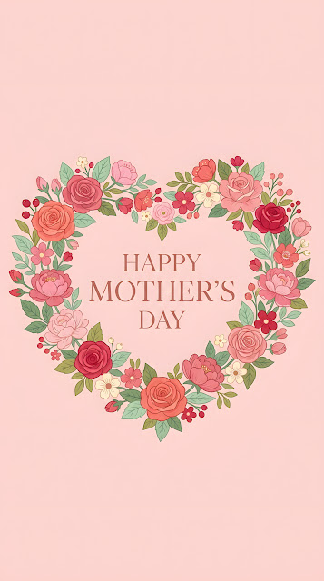 Happy Mother's Day Typography In A Floral Heart - Free mobile Wallpaper