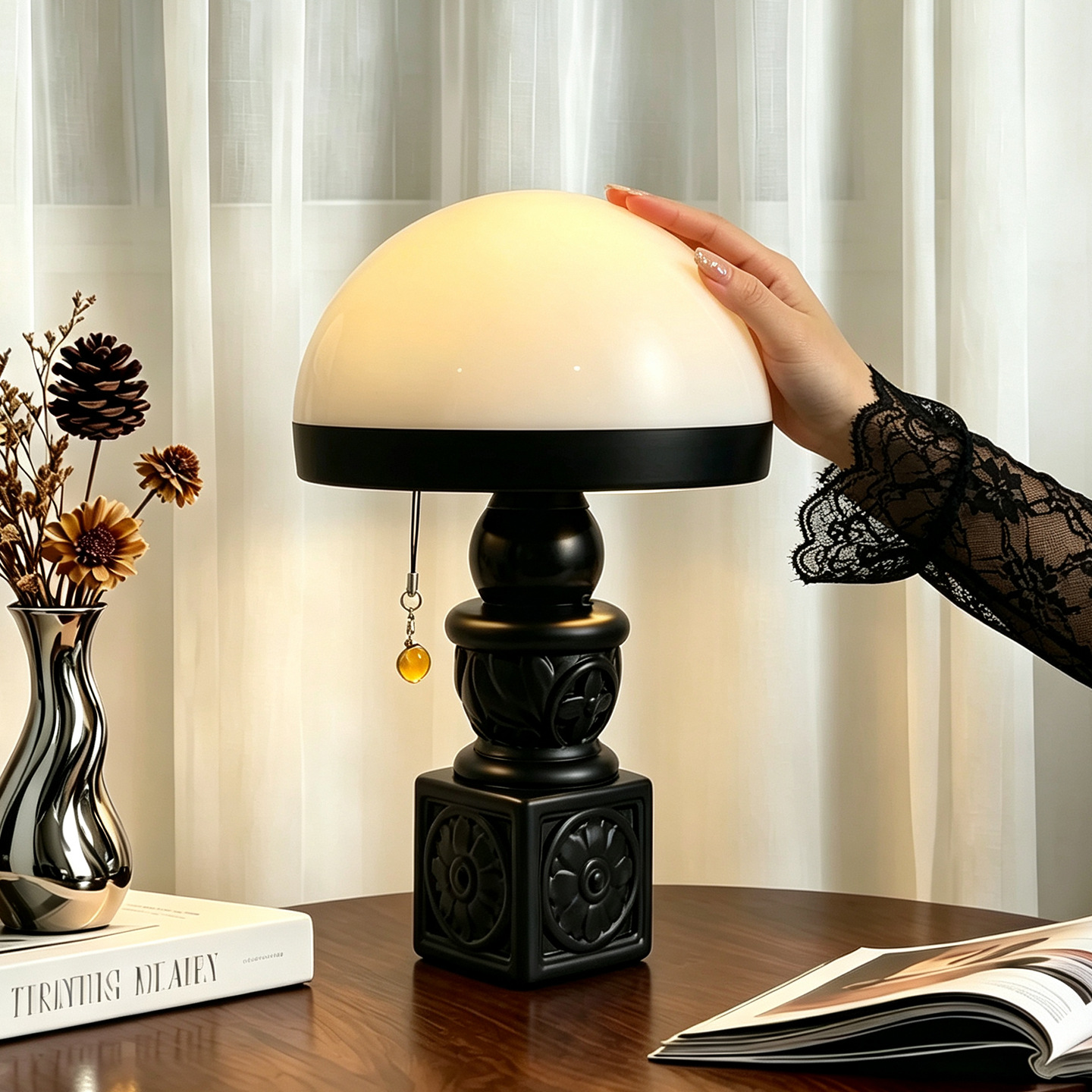 Vintage Mushroom Lamp with Relief Pattern
