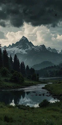 Mountain Landscape, Nature Photography, Moody, River 2K iPhone Wallpaper
