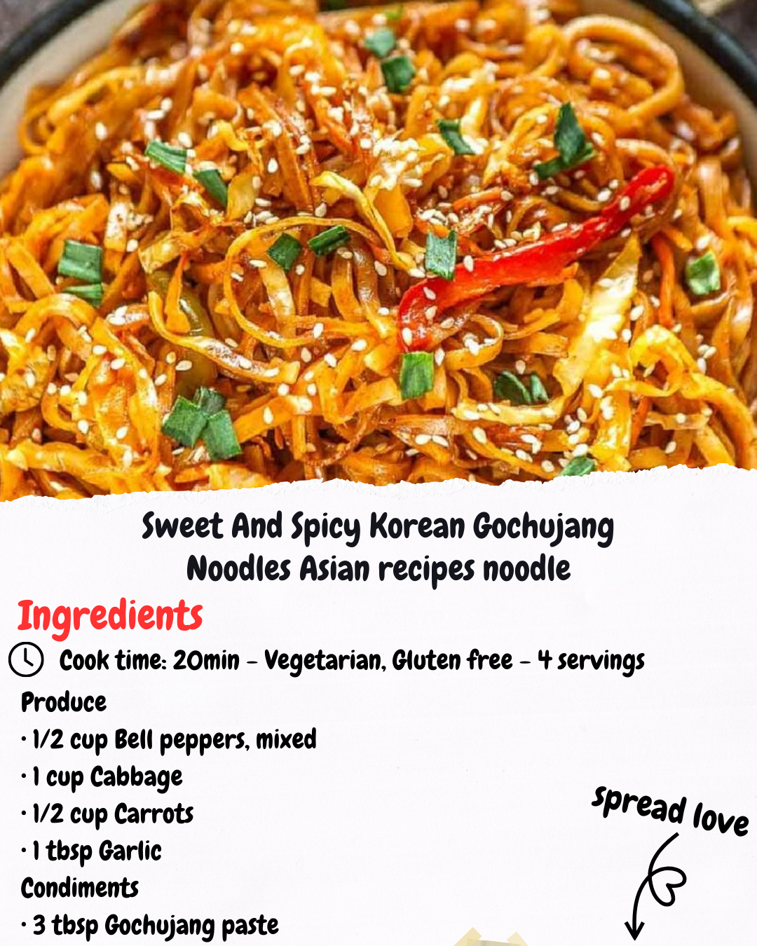 Sweet And Spicy Korean Gochujang Noodles Asian recipes noodle
