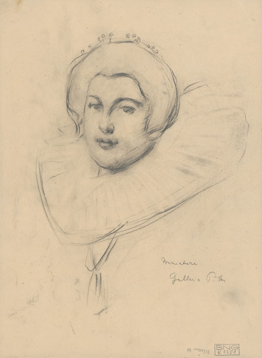 A study of a womans head according to a miniature in the PITTI gallery