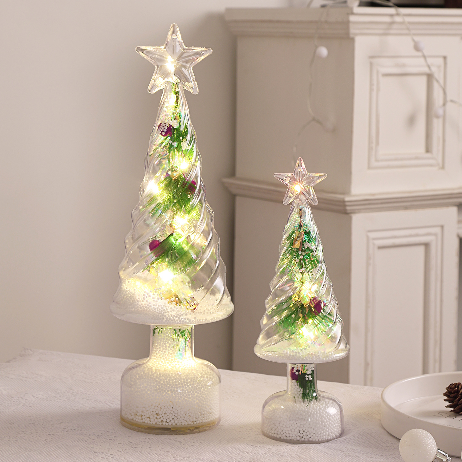 Illuminated Mini Christmas Tree made of Pine Needles
