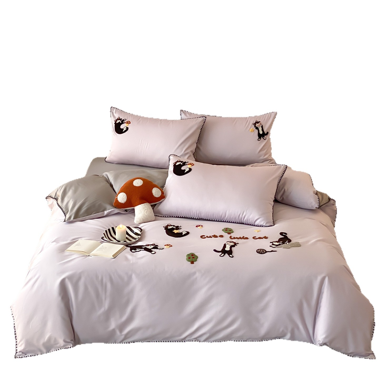 Cotton bedding set with towel embroidery, 4 pieces