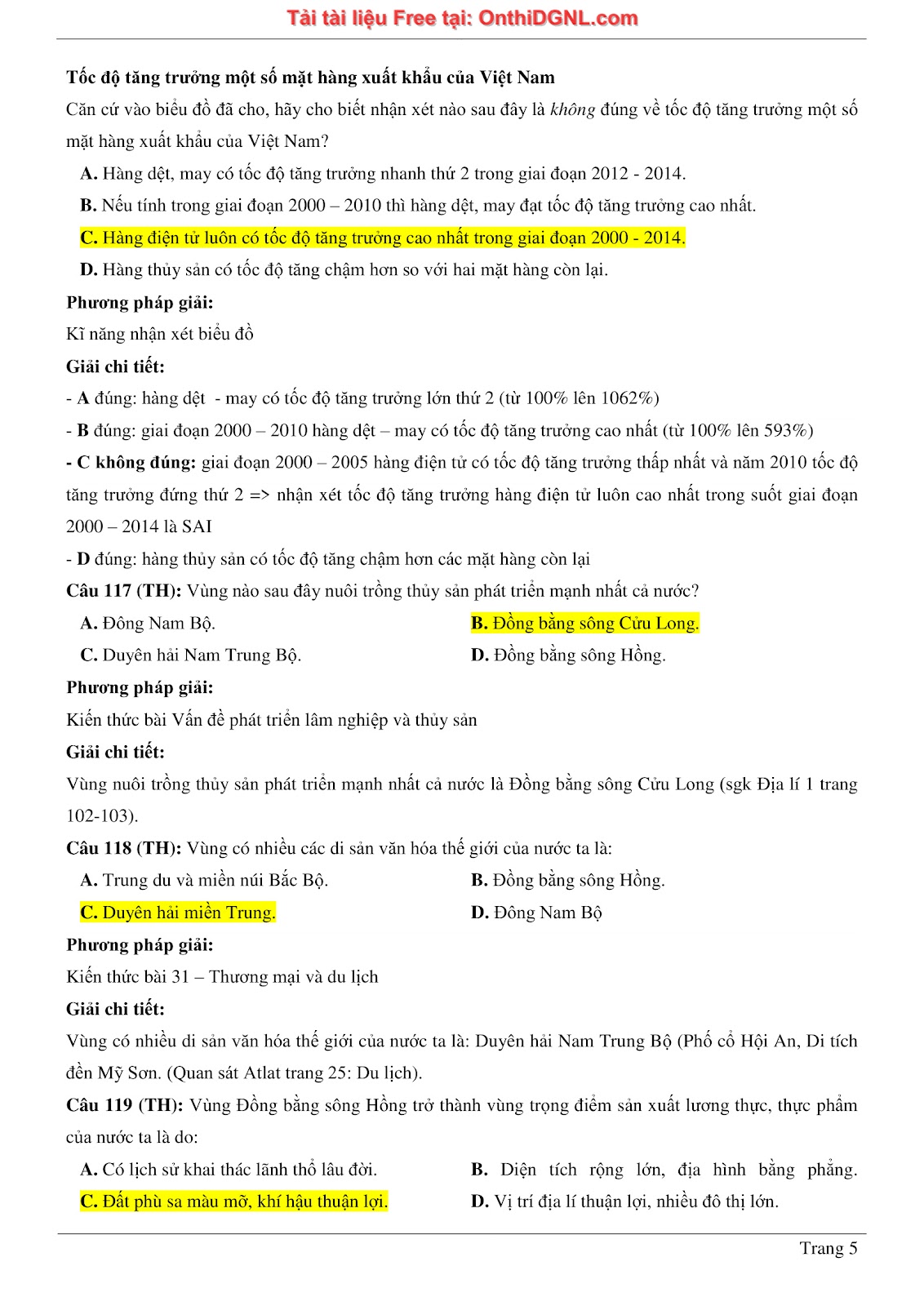 150bài tập môn Địa Lý - Ôn thi ĐGNL ĐHQG TP hà nội Phần 13