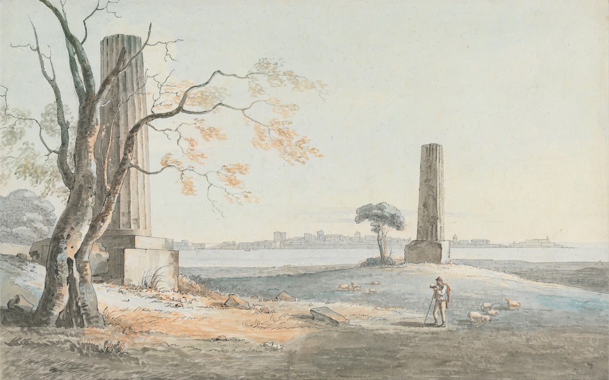 Remains of the Temple of Olypian Jove with a View of Ortygia Syracuse