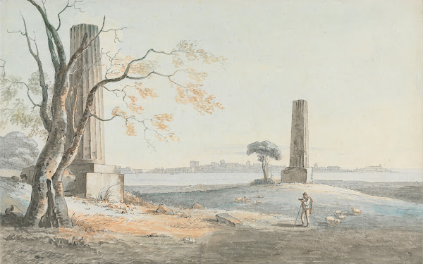 Remains of the Temple of Olypian Jove with a View of Ortygia Syracuse