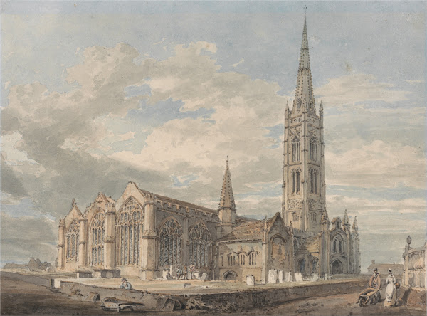 North East View of Grantham Church Lincolnshire ca 1797