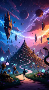 Neon Alien World Ascent with Floating Structures
