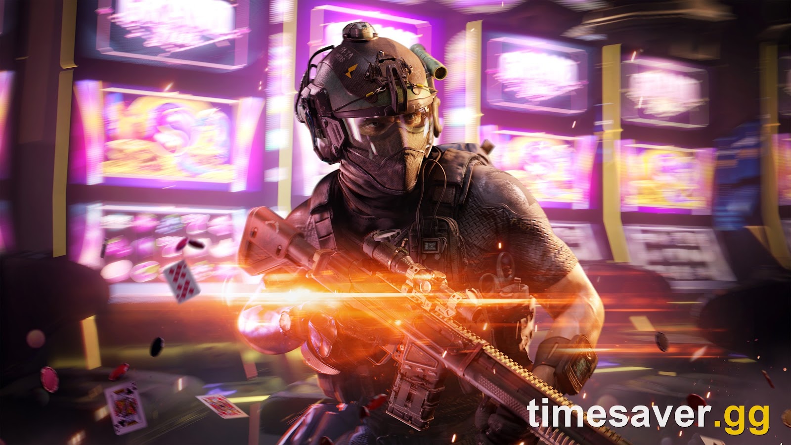 Official Battlefield 6 Season 5 Battle Pass key art showing a soldier with a rifle in front of neon Las Vegas slot machines