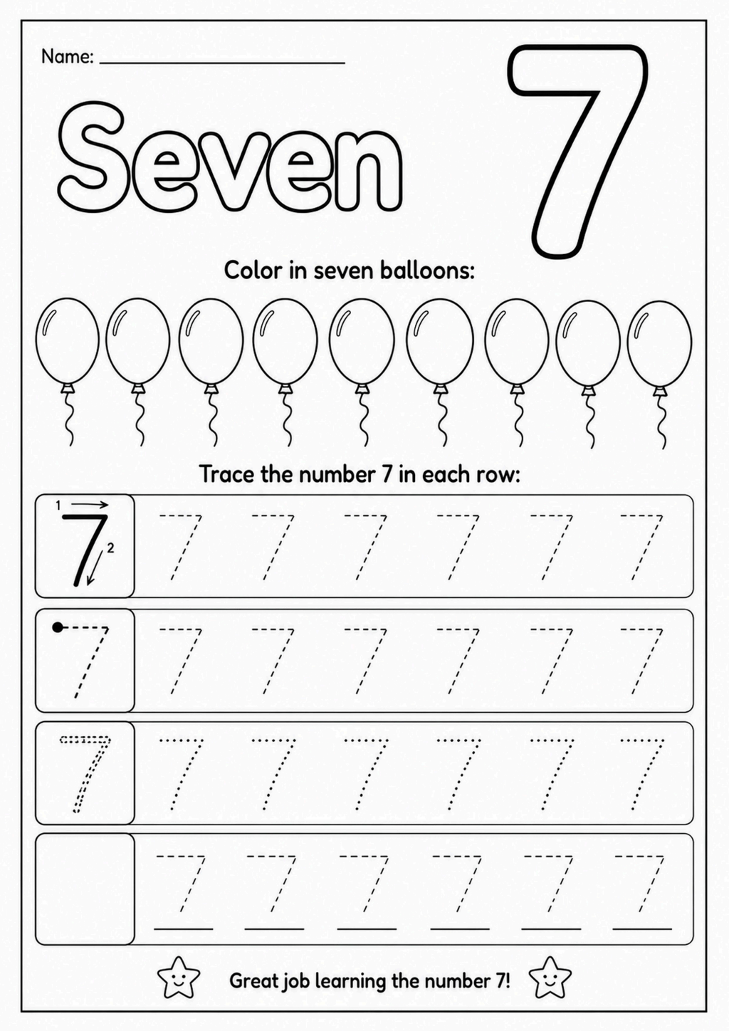 Number Seven Tracing and Counting Worksheet