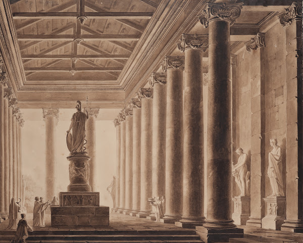 Interiér chrámu se sochou Pallas Athény 1808