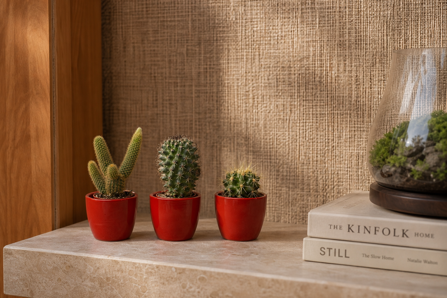 Cactus Set of 3 with Red Mini Pot - Mixed Live Cacti