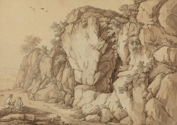 A Young Couple Seated near a Massive Rock Formation