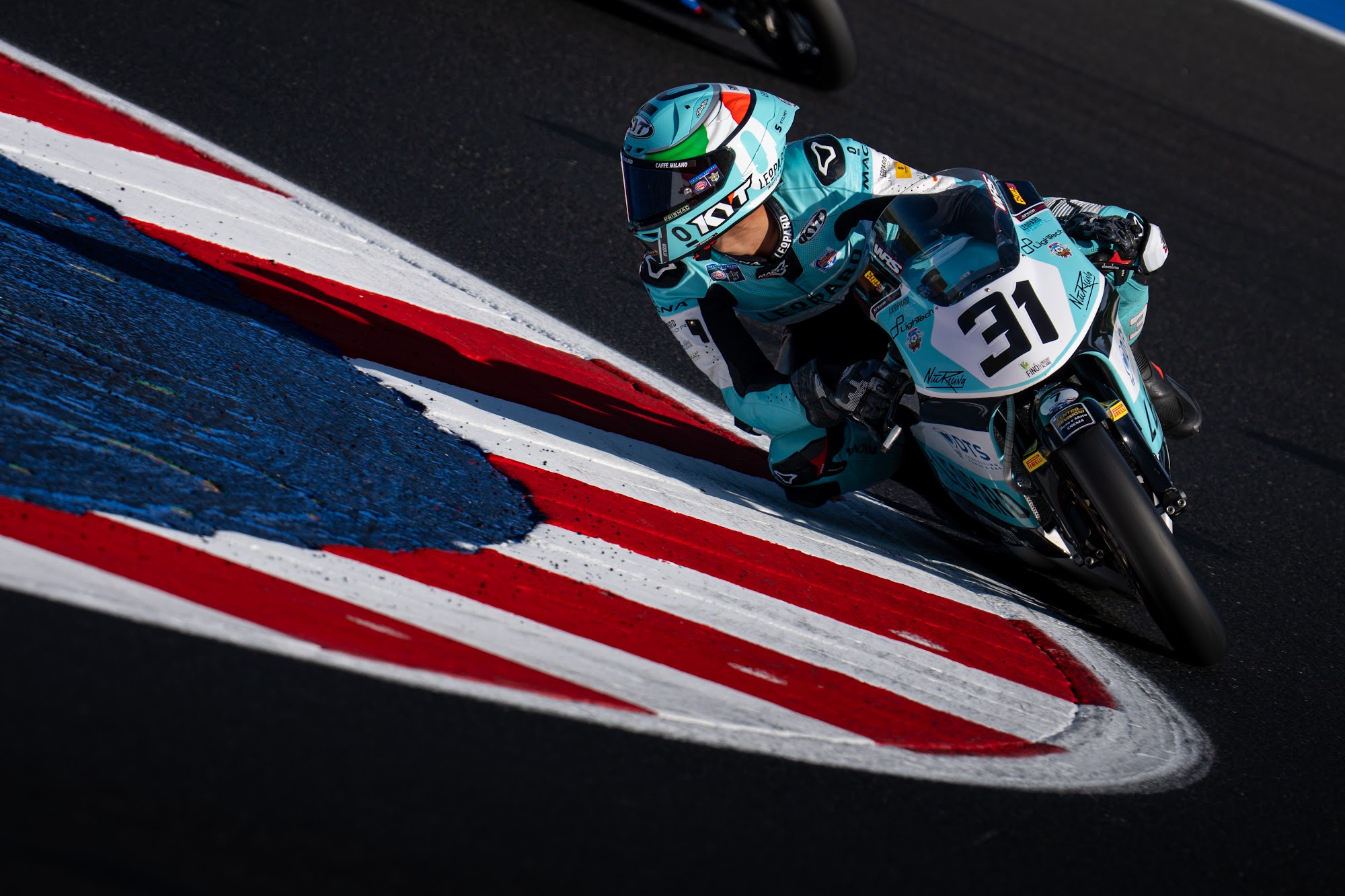Edoardo Savino #31 in piega sul cordolo a Misano, Moto4 European Cup 2026