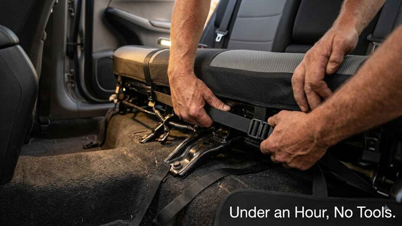 Eco-leather seat cover installed on the bench seat of a 2027 GMC Sierra 1500 Pro