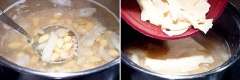 Rửa sạch bạch quả và hạt bo bo. Cho bạch quả, hạt bo bo, mứt bí và 7 chén (1,7 lít) nước trong một nồi. Đun sôi, sau đó vặn lửa xuống mức trung bình và đun trong 1 giờ. Trong khi đó, ngâm mềm tàu hũ ky, cắt thành miếng nhỏ, khi chè đã đun được 1 tiếng thì bạn cho tàu hũ ky vào, đun 15 phút nữa là tắt bếp.