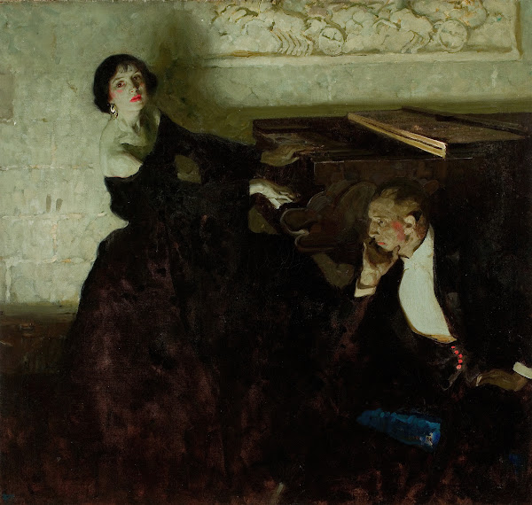 Romantic Couple Seated by Piano 1922