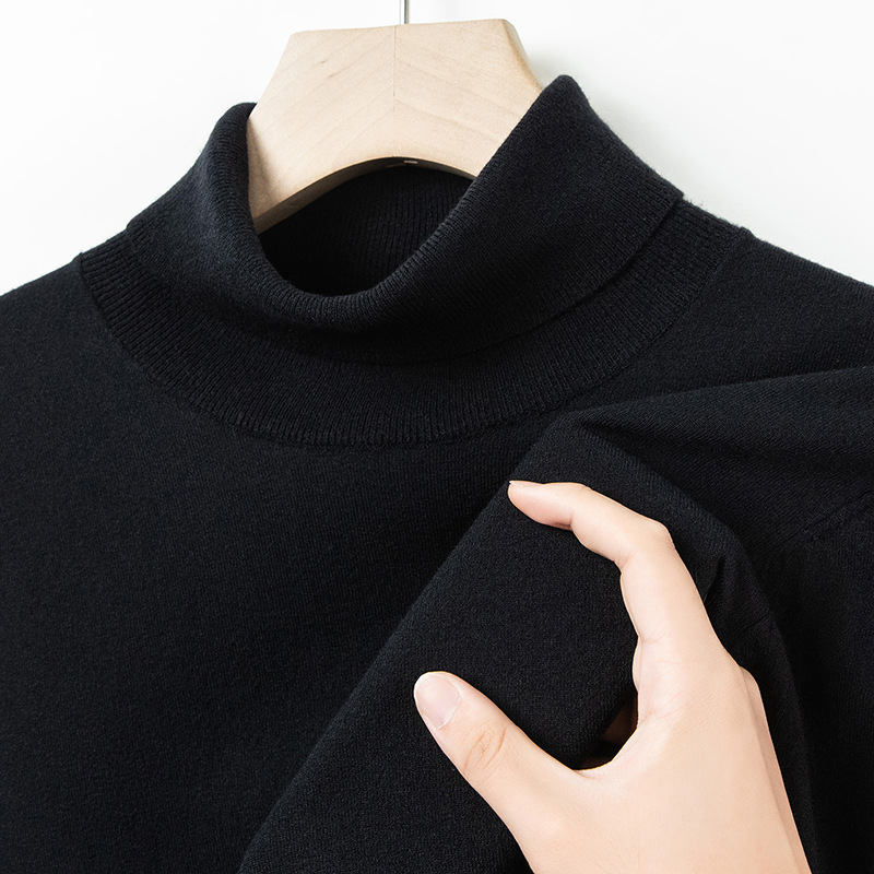 Men's wool sweater, fine knit, stand-up collar
