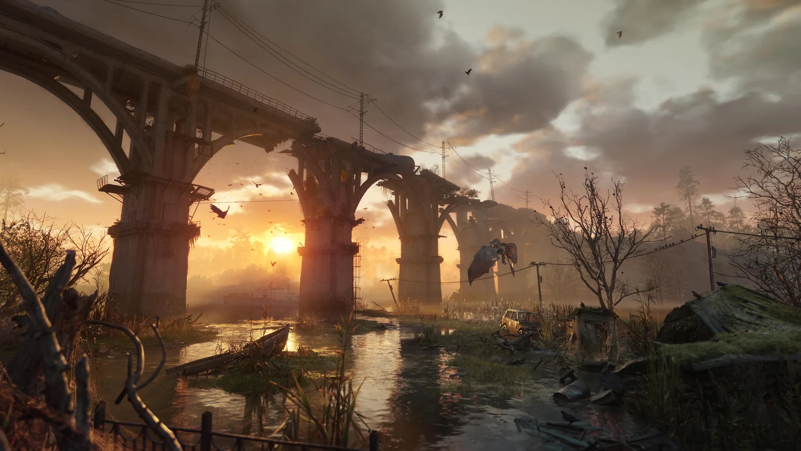 Post Apocalyptic Ruined Bridge - Digital Concept Art 4K Wallpaper (3840x2160)