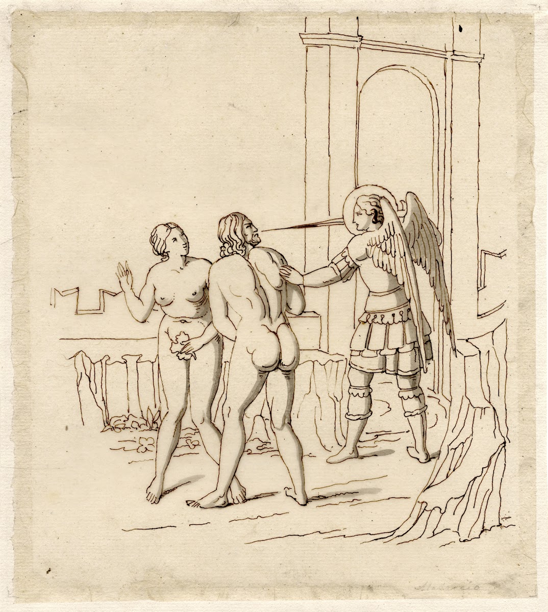 The expulsion from Paradise after a fresco in the Camposanto at Pisa
