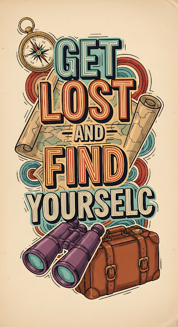 Vintage Hand-Drawn Lettering 'Get Lost and Find Yourself' with Travel Icons - Free mobile Wallpaper