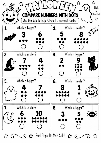 Halloween Compare Numbers with Dots