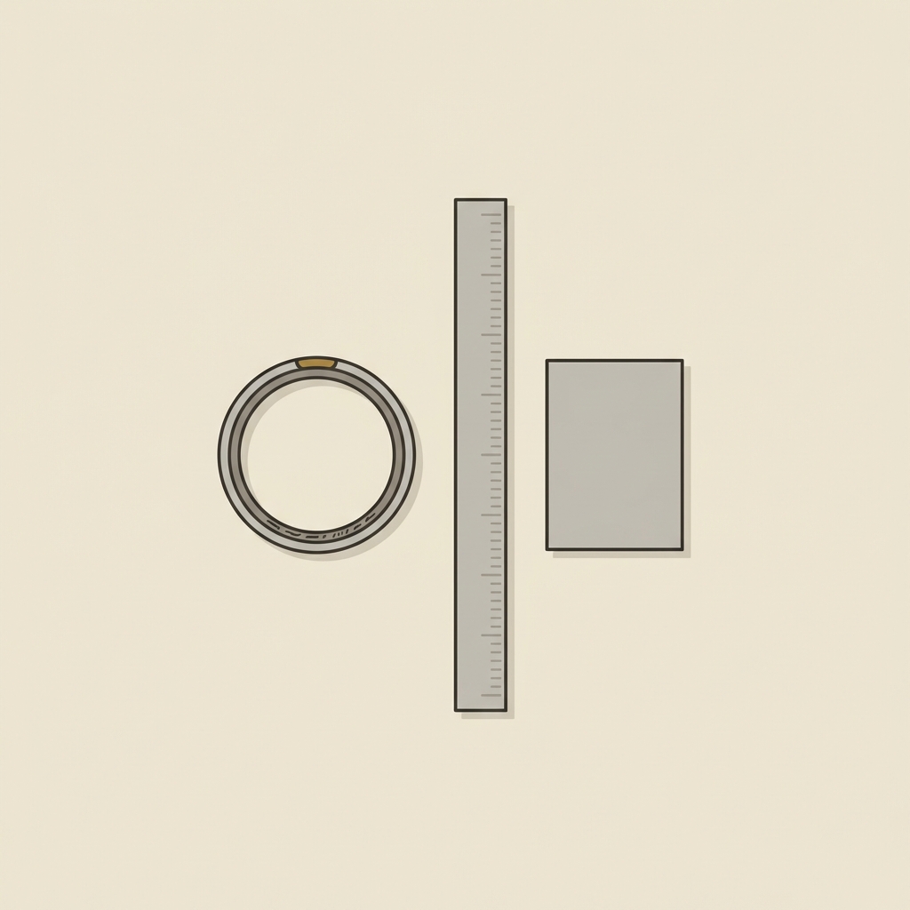 Minimalist 2D vector close up of a narrow historic ring showing inner band engraving beside a scale ruler and blank paper sample faun engraved ring