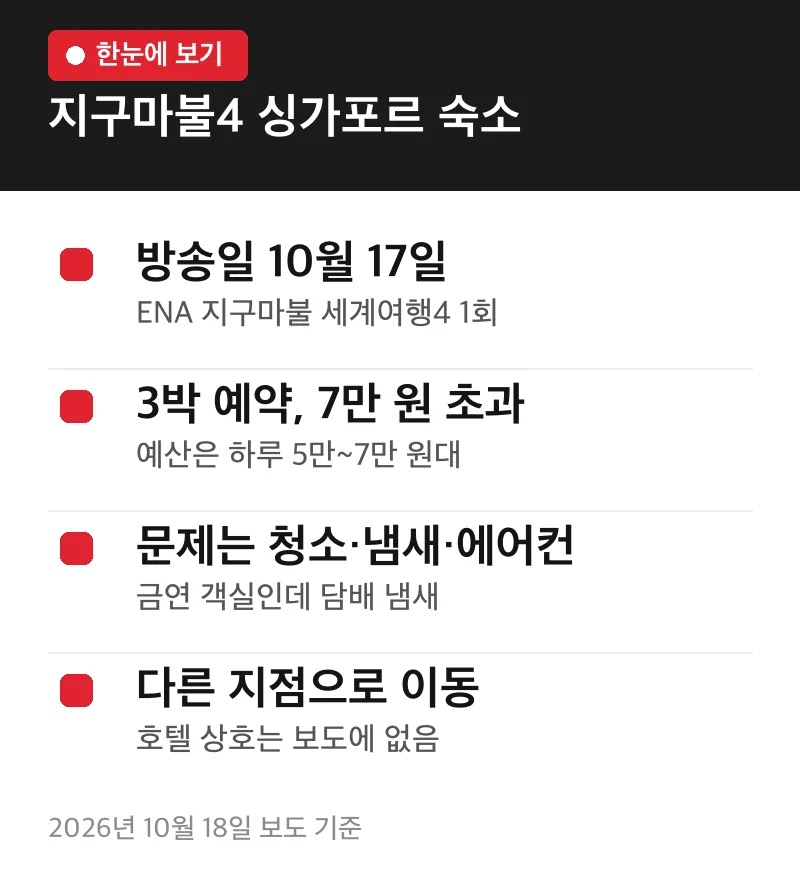 지구마불4 싱가포르 숙소