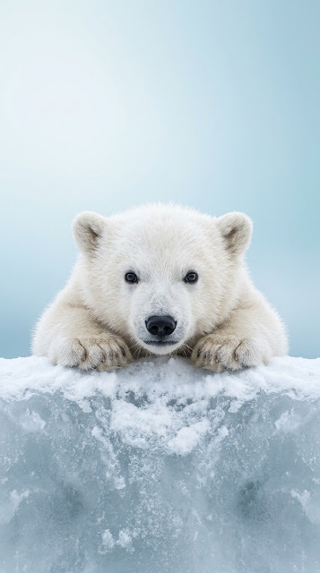 Minimal Polar Bear Cub Portrait - Free mobile Wallpaper