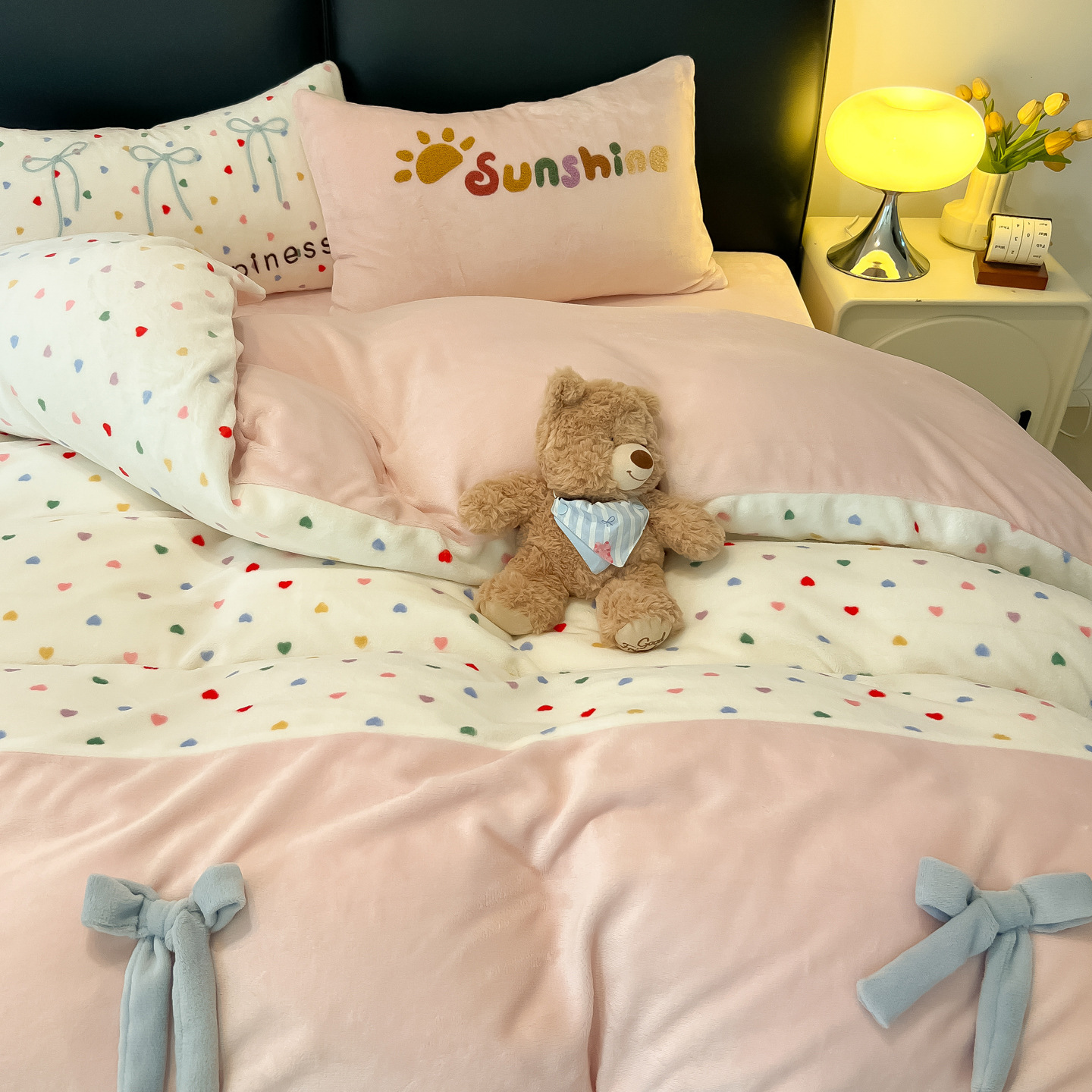 Milchfaser-Fleece Bettwäsche-Set mit Schleifen-Design