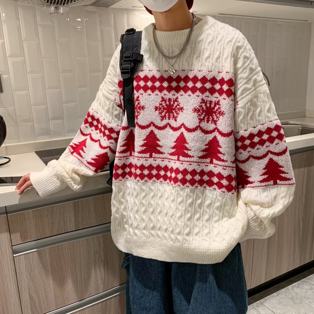 Retro Christmas Sweater with Diamond Pattern for Men