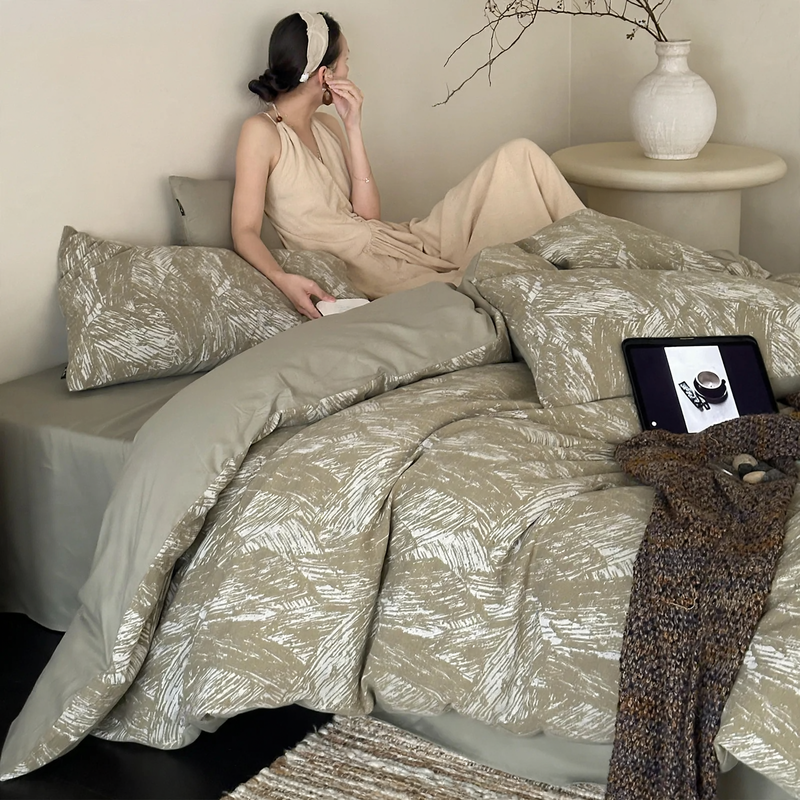 Cotton bedding set, 4 pieces, geometric pattern