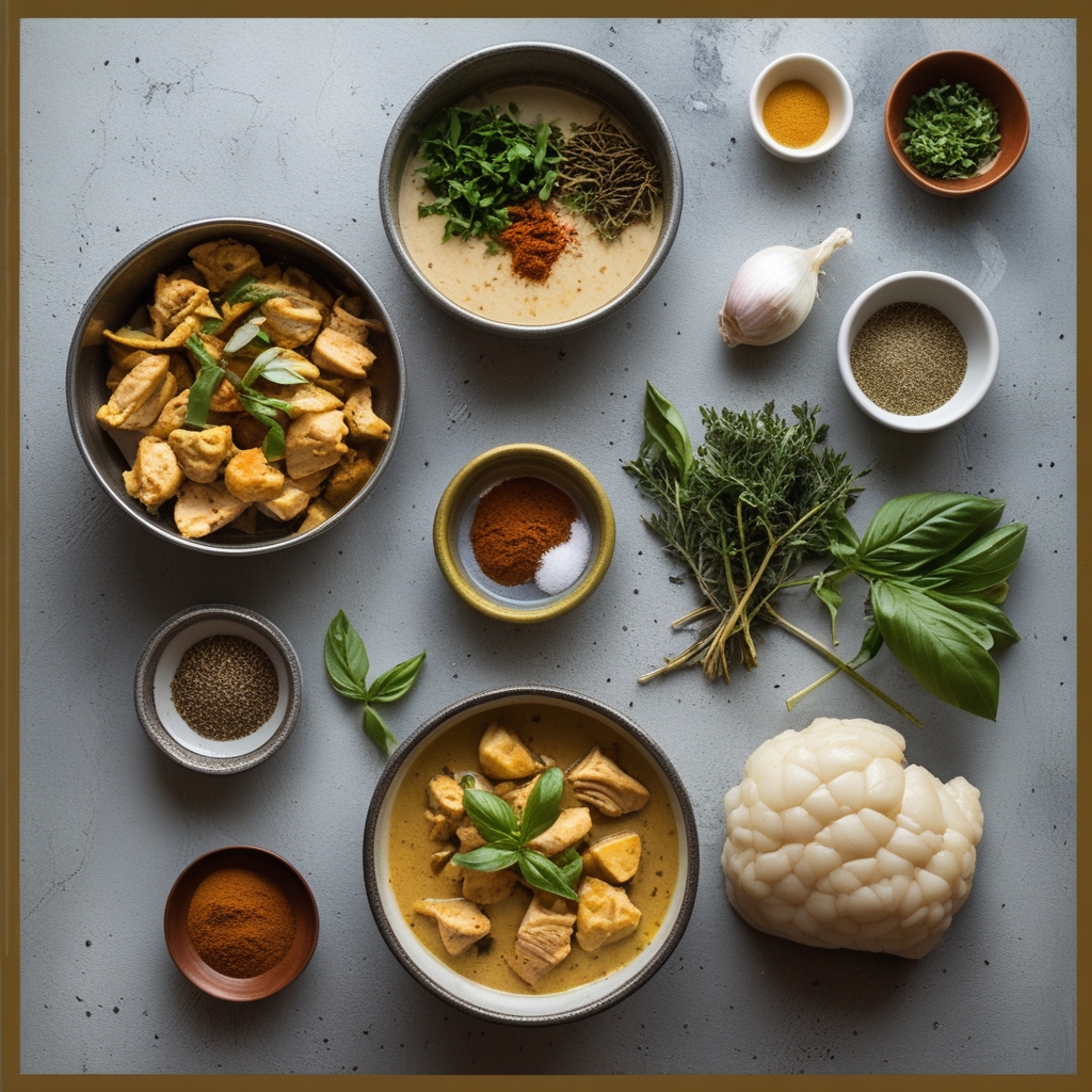 Ingredients for Basil Chicken with Coconut Curry Sauce – Easy Homemade Flavorful Dinner