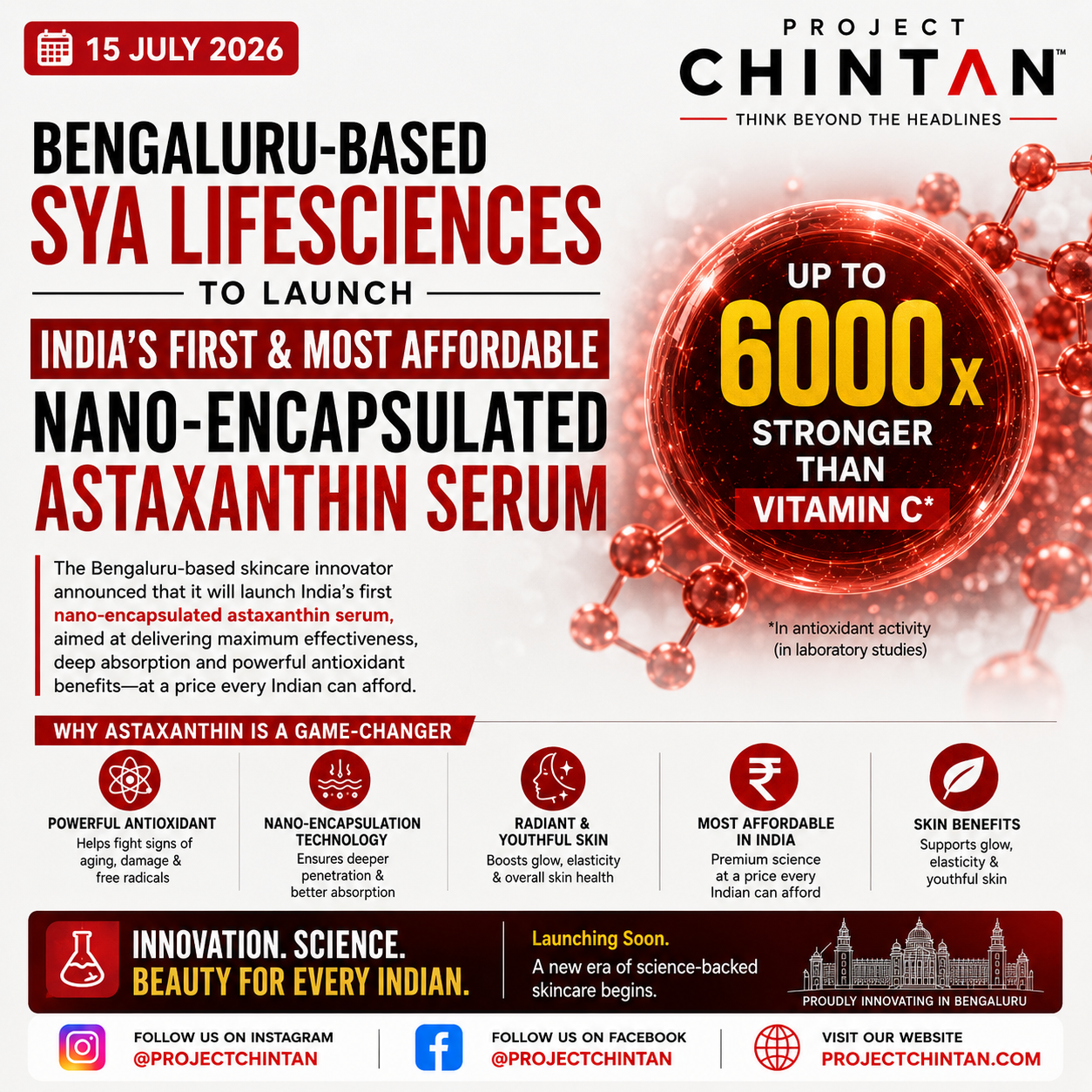 Bengaluru-Based SYA LifeSciences to Launch India's First Affordable Nano-Encapsulated Astaxanthin Skincare Range