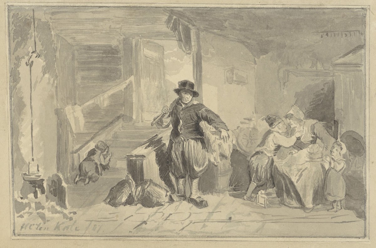 Interior with a fishing family 1847
