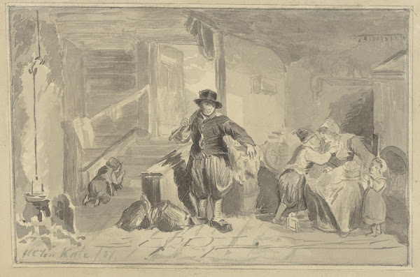 Interior with a fishing family 1847