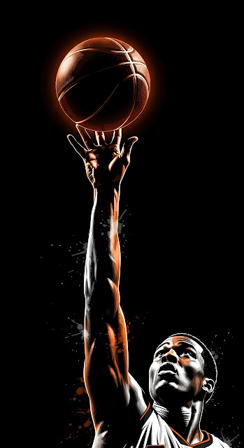 Basketball Player Spinning Ball Dramatic Orange Glow Art - Free mobile Wallpaper