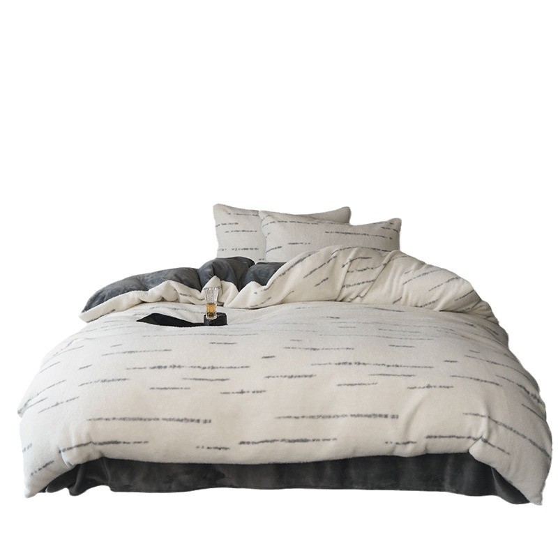 Striped Bedding Set, Milk Fleece, 4-piece, winter warm