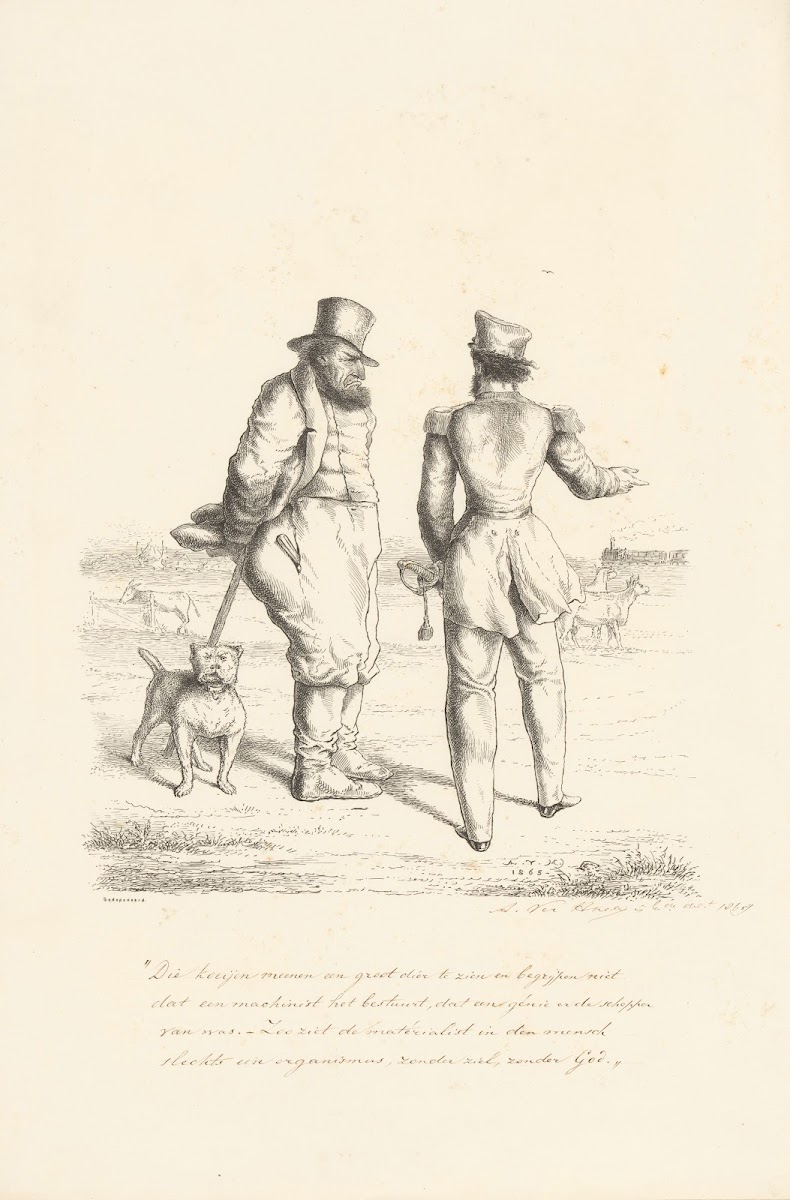 Twee mannen in gesprek over de trein 1865
