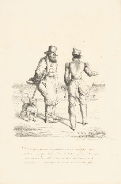 Twee mannen in gesprek over de trein 1865