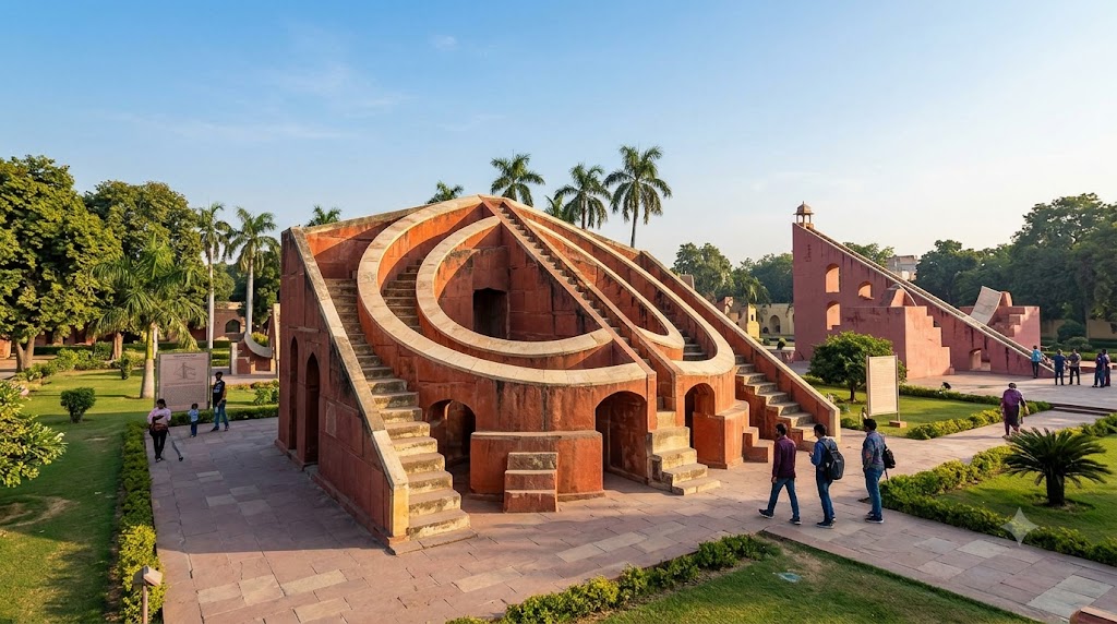 Jantar Mantar Delhi red stone observatory near Rajiv Chowk Metro Station