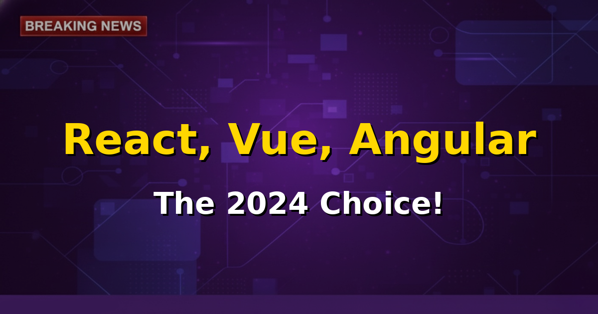 A stylized graphic representing the three major JavaScript frontend frameworks: React, Vue, and Angular, with arrows pointing towards a 'choice' decision point.