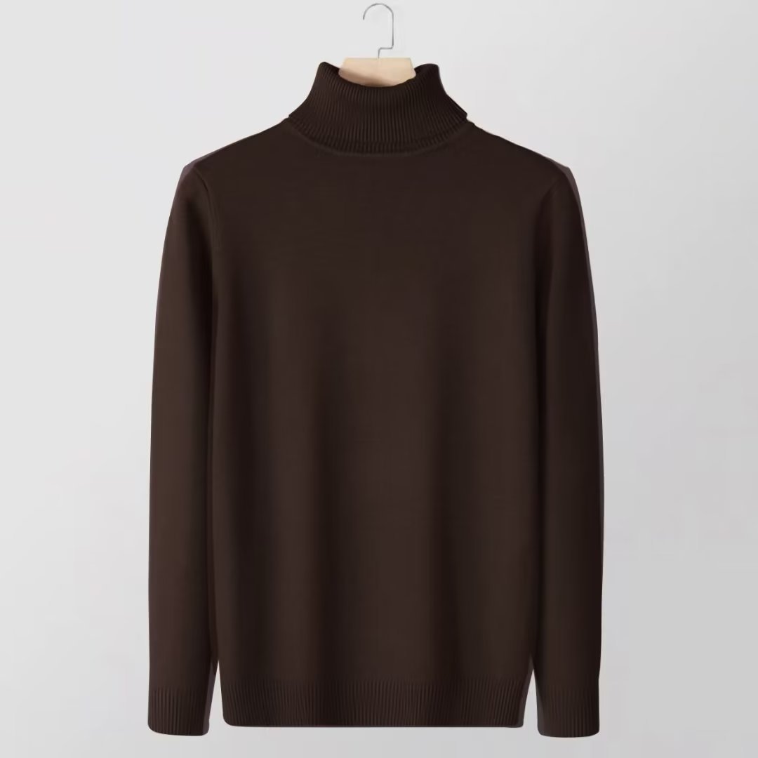 Men's knit sweater with a high collar, fitted