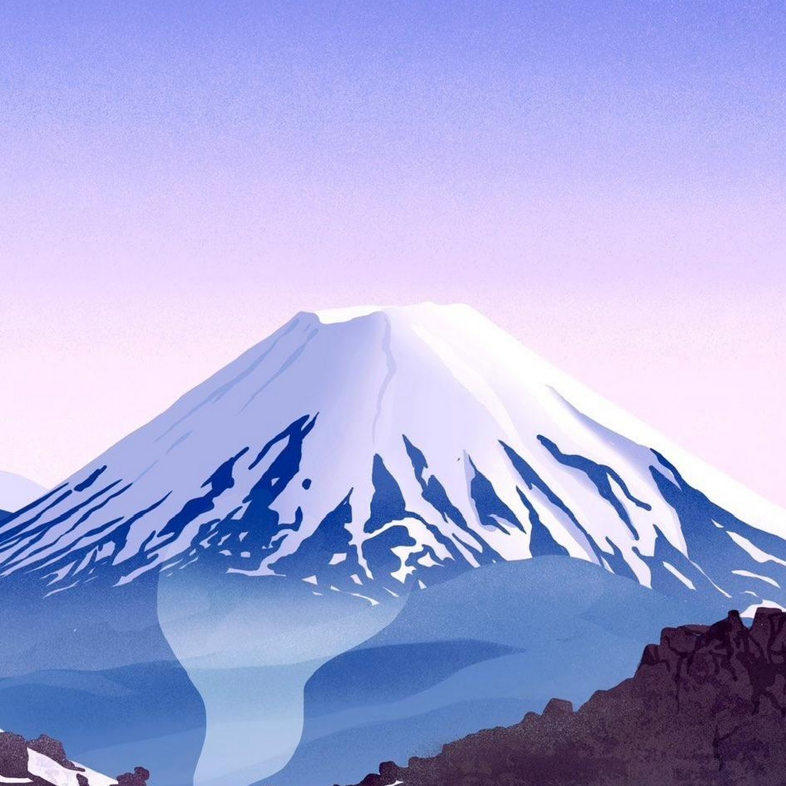 Download Mount Fuji Art, Winter Landscape, Skiing Illustration, Mountain Lodge Graphic iPhone
