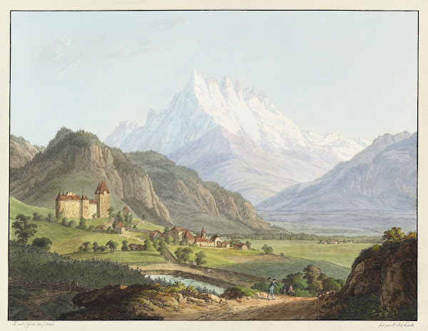 Vue de la Dent du Midi et du Château de Lanex