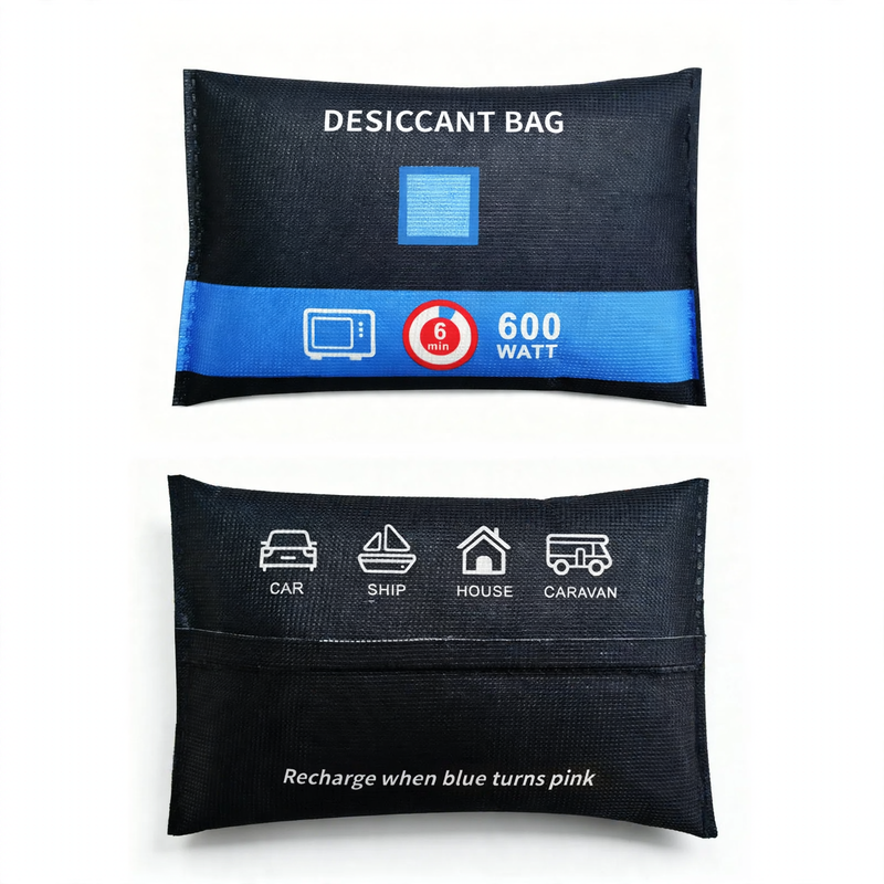 Silicone desiccant bag for moisture regulation