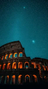 Rome Colosseum Night Sky Teal Stars Comet View