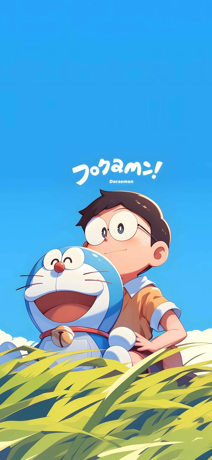Doraemon And Nobita In Field - Anime Illustration Full HD iPhone Wallpaper (1080x2342)
